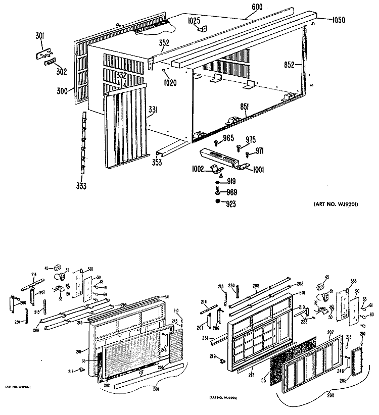Section Diagram and Parts List for AF912AMW4  General Electric Air Conditioner