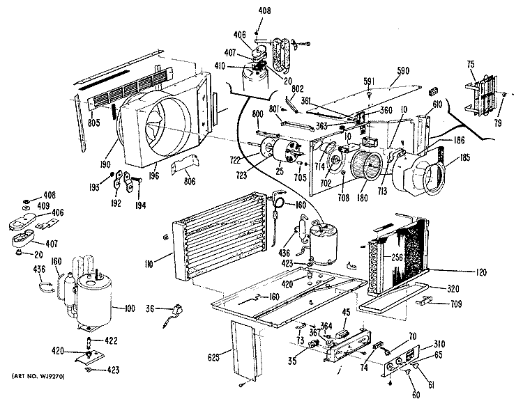 Section Diagram and Parts List for AJE10D1T1  General Electric Air Conditioner