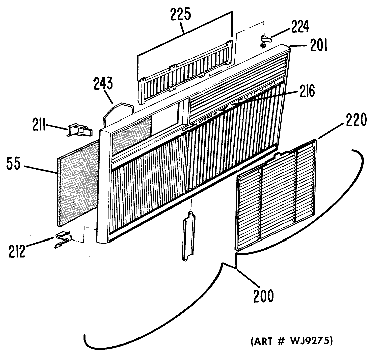 Section Diagram and Parts List for AJC10DNT1  General Electric Air Conditioner