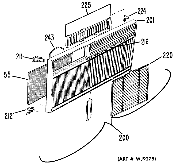 Section Diagram and Parts List for AJE10DFT2  General Electric Air Conditioner