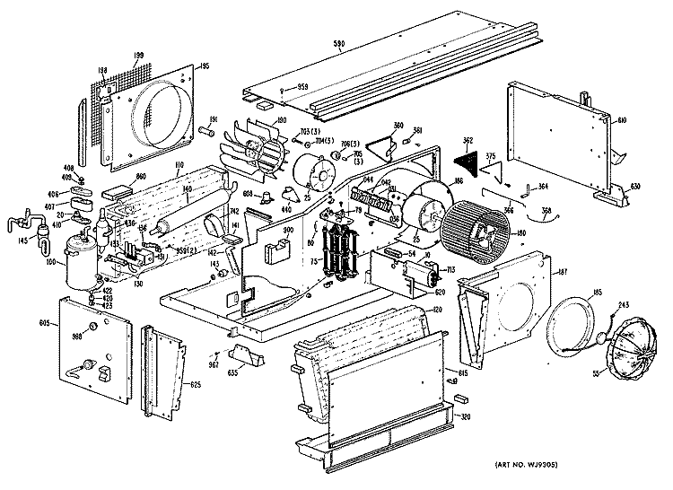 Section Diagram and Parts List for A2B388DEASR1  General Electric Air Conditioner