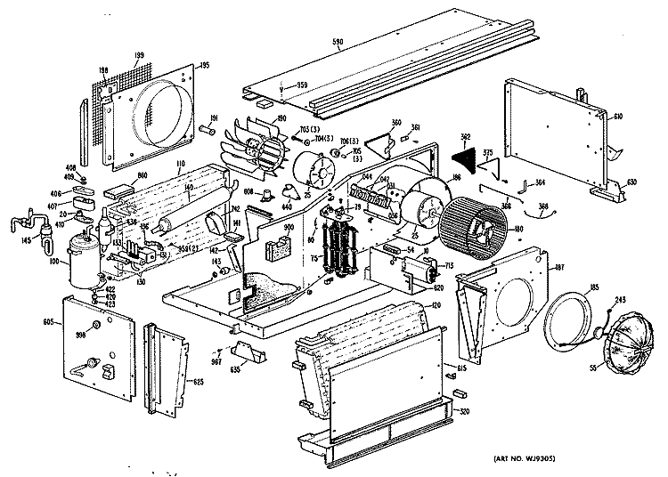 Section Diagram and Parts List for A3B688DCASW1  General Electric Air Conditioner