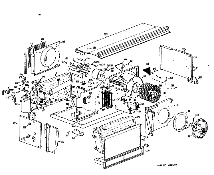 Section Diagram and Parts List for A3B588DJFSQ1  General Electric Air Conditioner