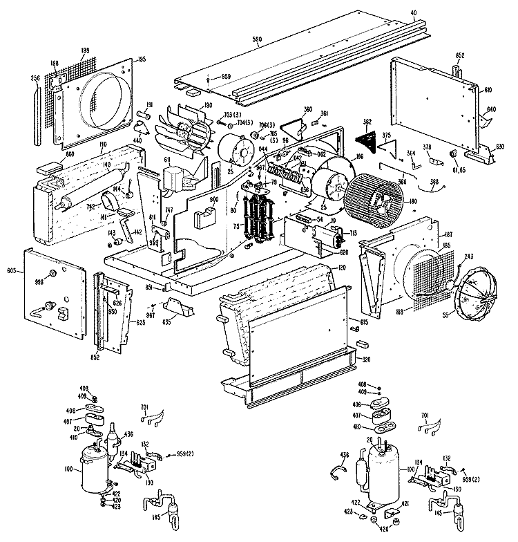 Section Diagram and Parts List for A2B398EPASR1  General Electric Air Conditioner