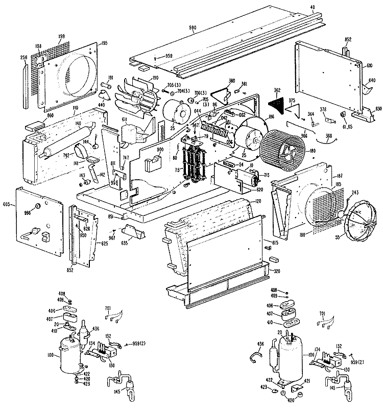 Section Diagram and Parts List for A2B593EPASQ1  General Electric Air Conditioner