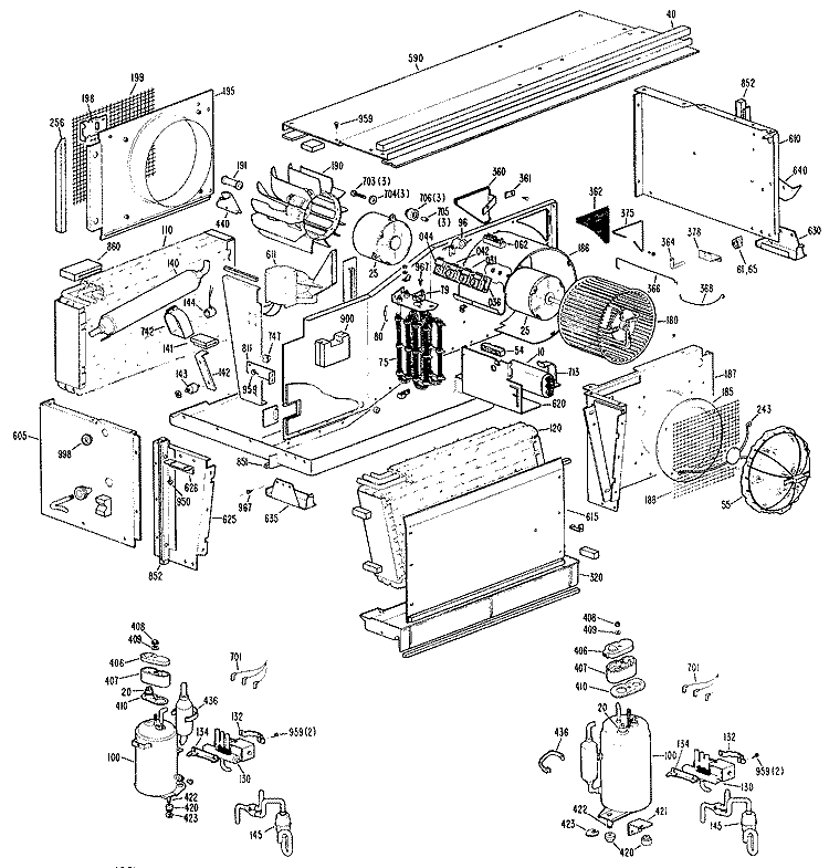 Section Diagram and Parts List for A2B683EPASW1  General Electric Air Conditioner