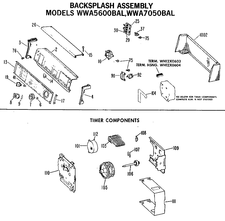 BACKSPLASH ASSEMBLY Diagram and Parts List for WWA8480BAL  General Electric Washer
