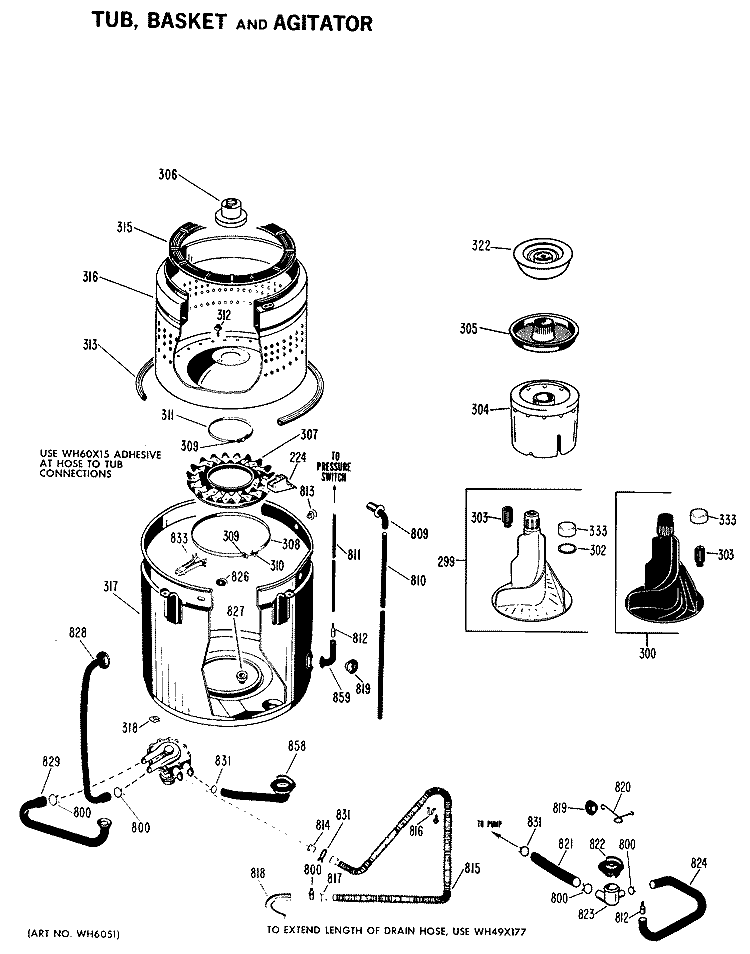 TUB, BASKET AND AGITATOR Diagram and Parts List for WWA8480BAL  General Electric Washer