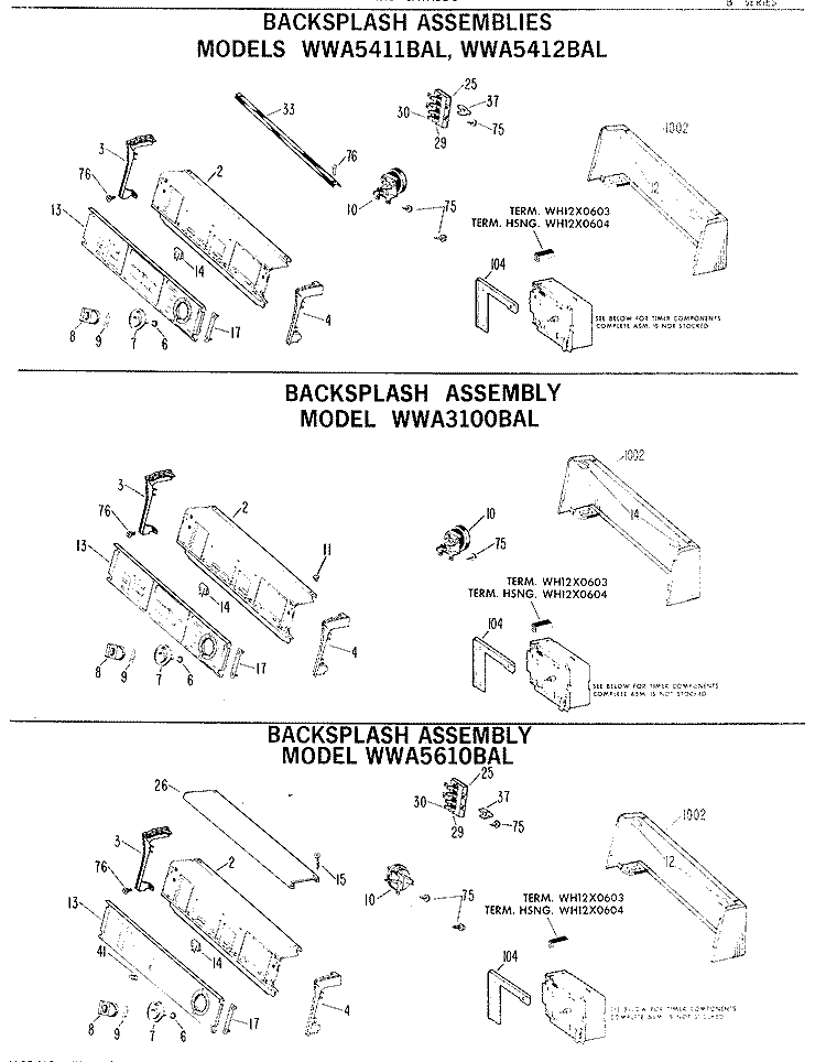 BACKSPLASH ASSEMBLIES Diagram and Parts List for WWA8355BAL  General Electric Washer