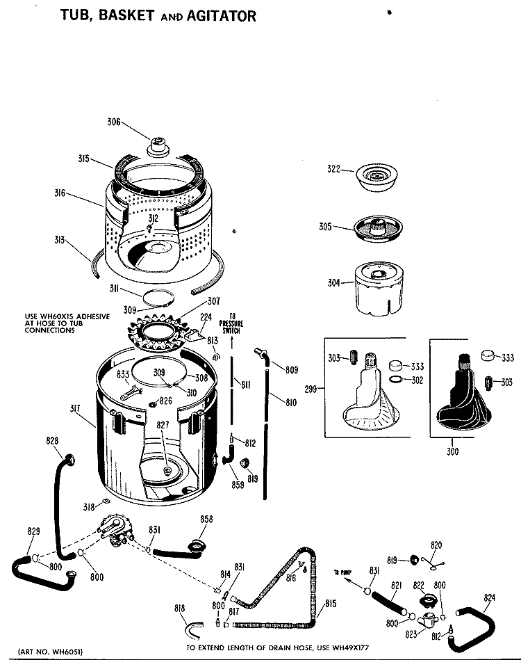 TUB, BASKET AND AGITATOR Diagram and Parts List for WWA8355BAL  General Electric Washer