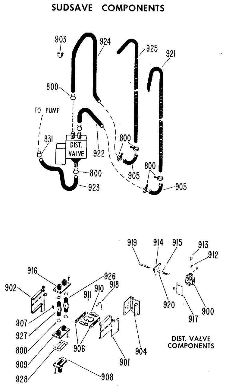SUDSAVE COMPONENTS Diagram and Parts List for WWA8355BAL  General Electric Washer