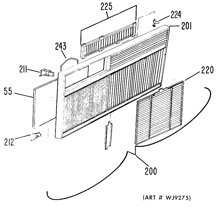 Section Diagram and Parts List for AJC09DPT1  General Electric Air Conditioner