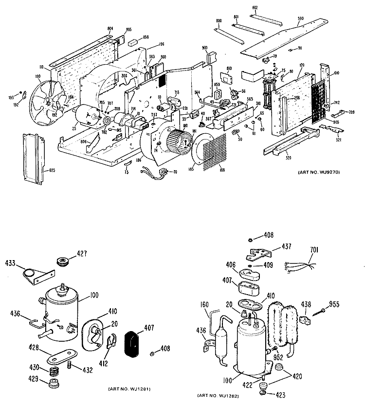 Section Diagram and Parts List for AJP08AAS1  General Electric Air Conditioner