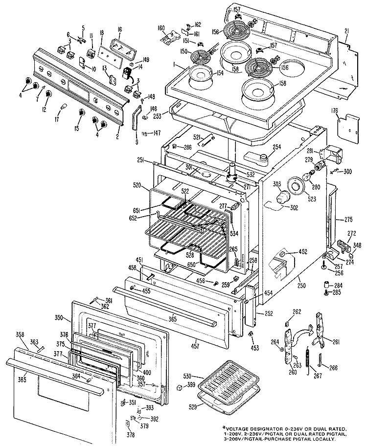 Section Diagram and Parts List for JBC26*07  General Electric Range