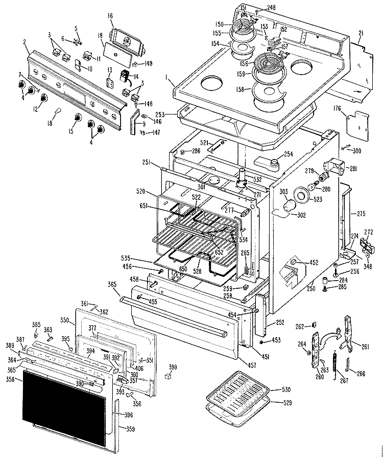 Section Diagram and Parts List for JBC16G*03  General Electric Range
