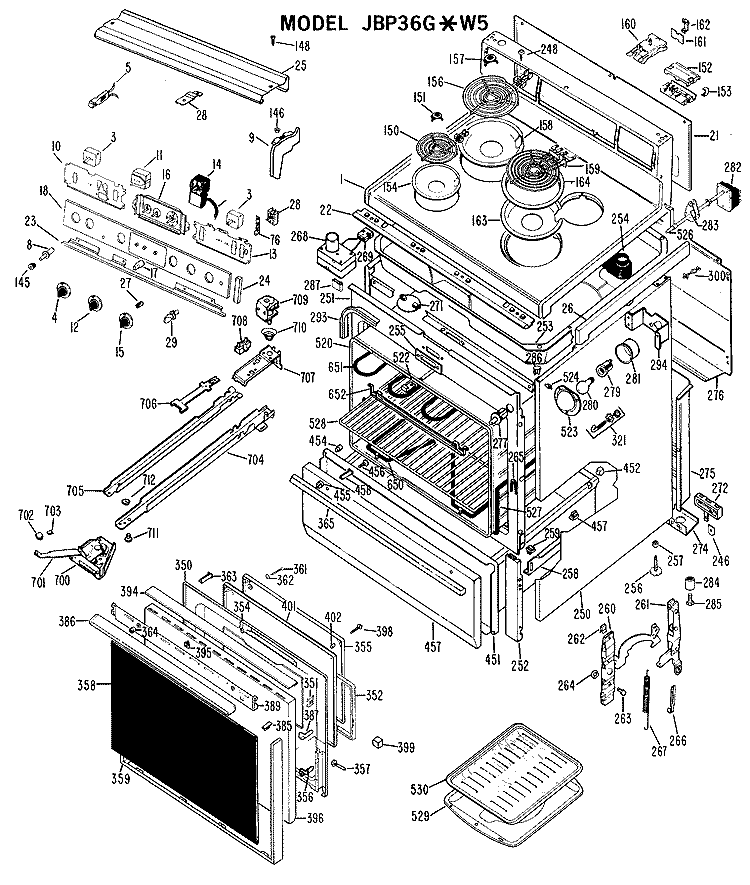 Section Diagram and Parts List for JBP36G*W5  General Electric Range