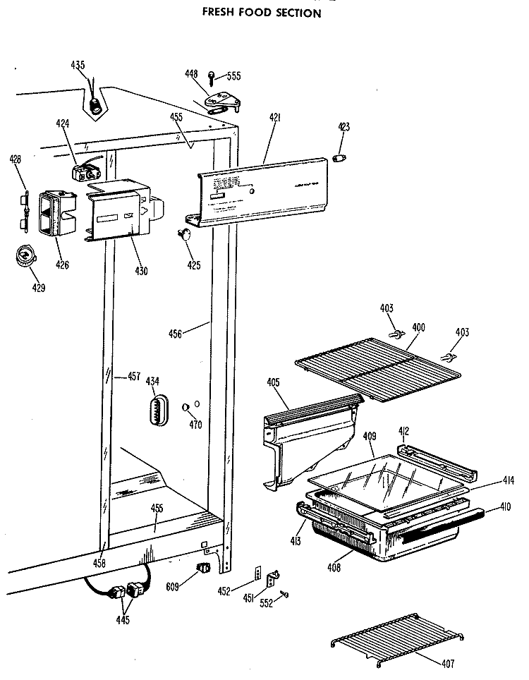 FRESH FOOD SECTION Diagram and Parts List for TFF19LBM  General Electric Refrigerator