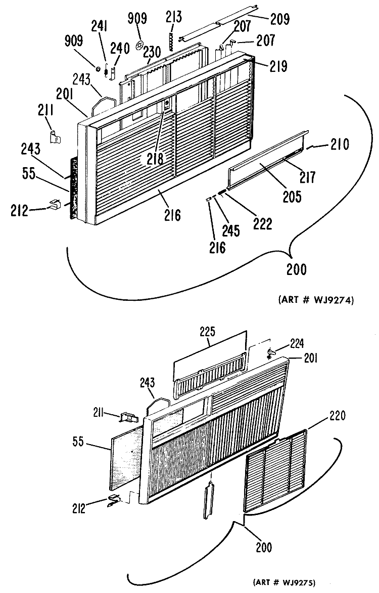 Section Diagram and Parts List for AJH10D1T2  General Electric Air Conditioner