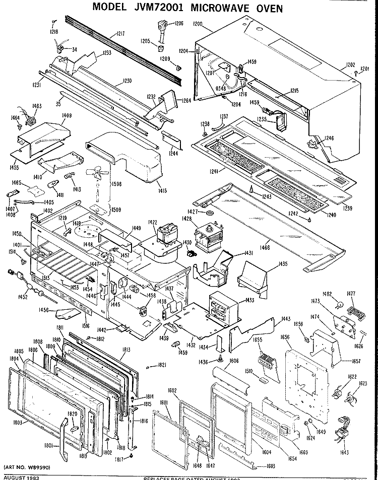 MICROWAVE OVEN Diagram and Parts List for JVM72001  General Electric Microwave