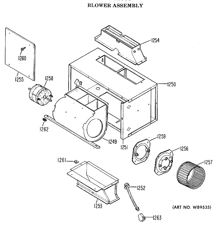 BLOWER ASSEMBLY Diagram and Parts List for JVM72001  General Electric Microwave