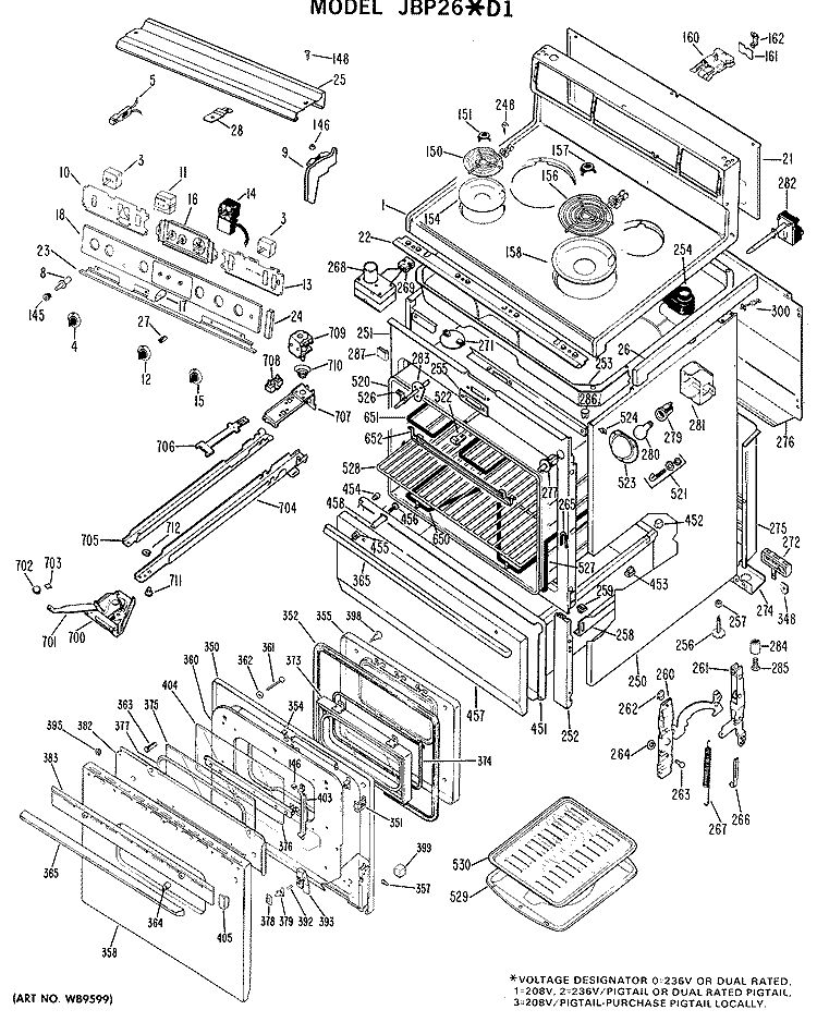 Section Diagram and Parts List for JBP26*D1  General Electric Range