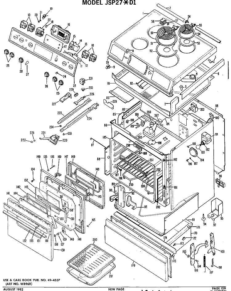 Section Diagram and Parts List for JSP27*D1  General Electric Range
