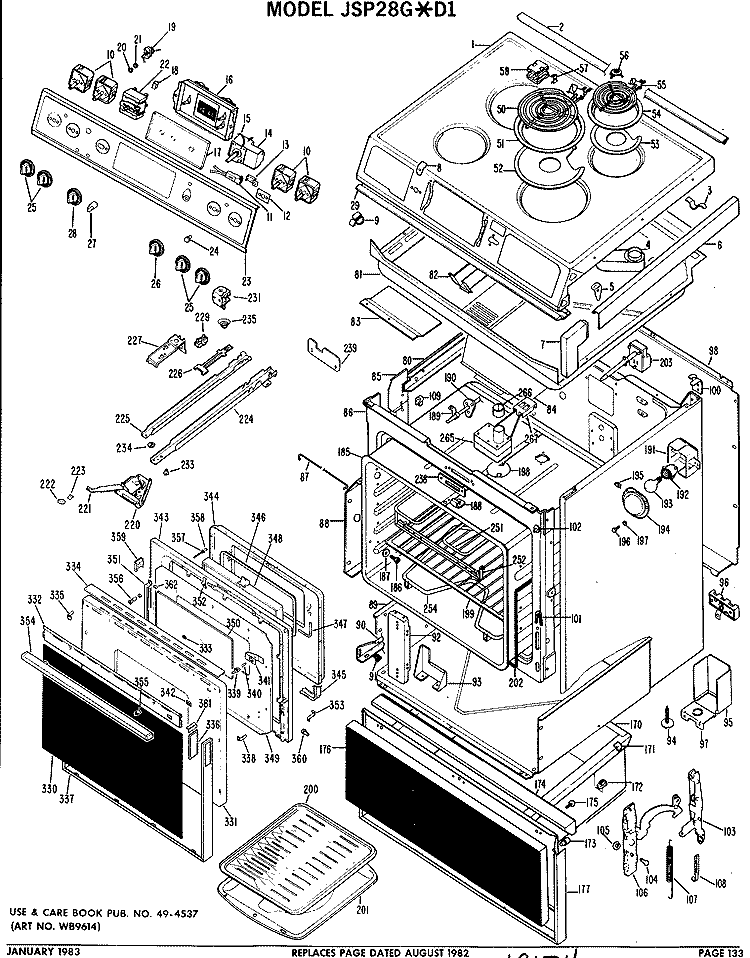 Section Diagram and Parts List for JSP28G*D1  General Electric Range
