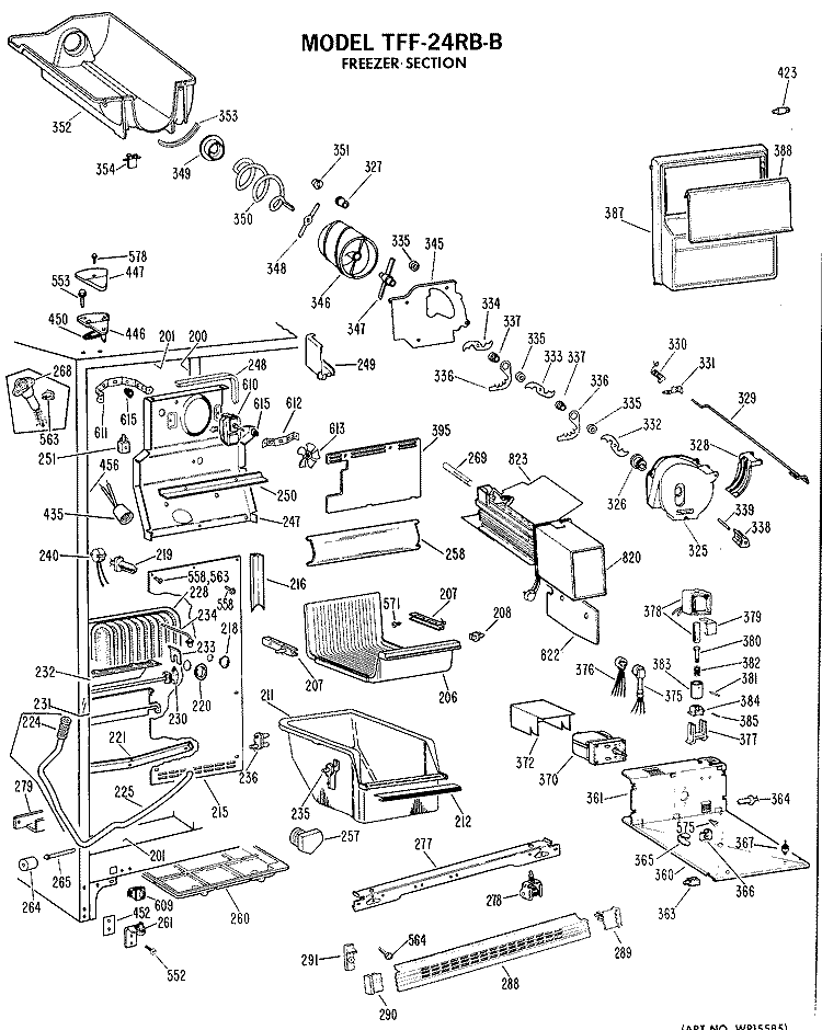 FREEZER SECTION Diagram and Parts List for TFF24RBM  General Electric Refrigerator