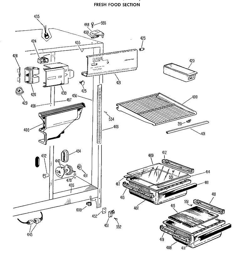 FRESH FOOD SECTION Diagram and Parts List for TFF20DBM  General Electric Refrigerator