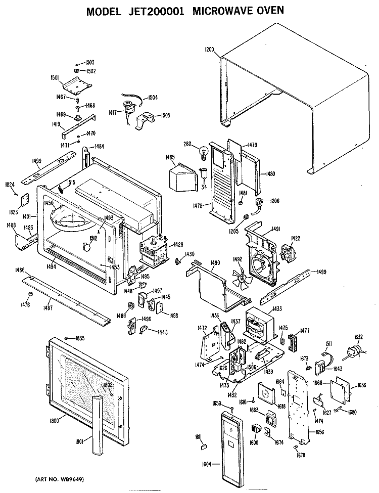 MICROWAVE OVEN Diagram and Parts List for JET200001  General Electric Microwave