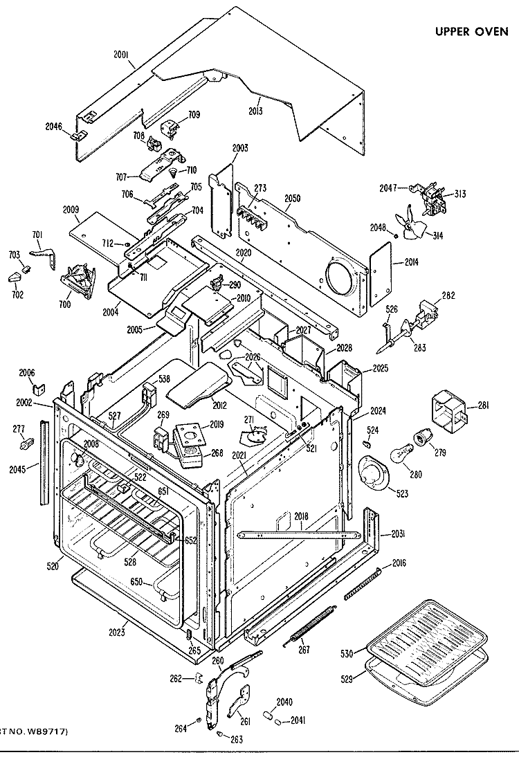 UPPER OVEN Diagram and Parts List for JKP27G*D1  General Electric Wall Oven