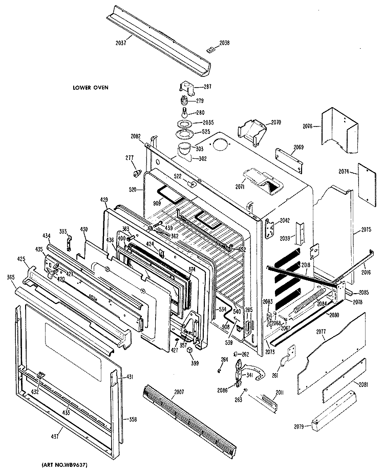 LOWER OVEN Diagram and Parts List for JKP27G*D1  General Electric Wall Oven
