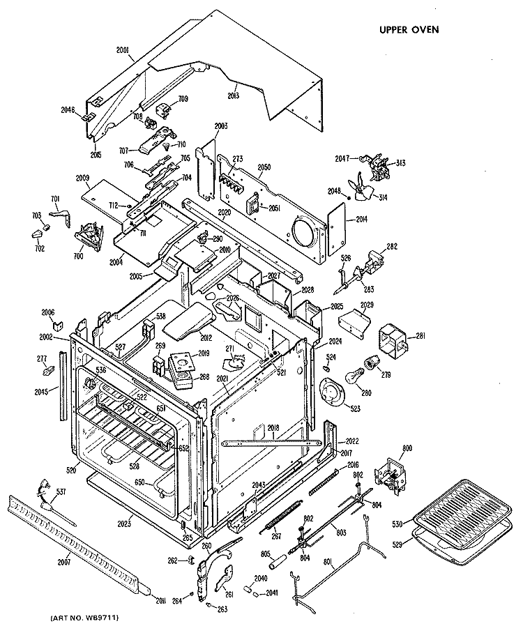 UPPER OVEN Diagram and Parts List for JKP16G*D1  General Electric Wall Oven