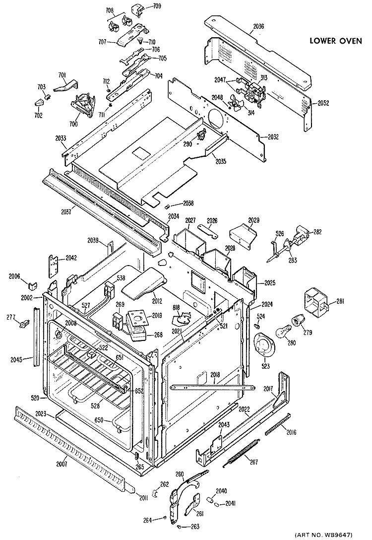 LOWER OVEN Diagram and Parts List for JKP36G*D1  General Electric Wall Oven