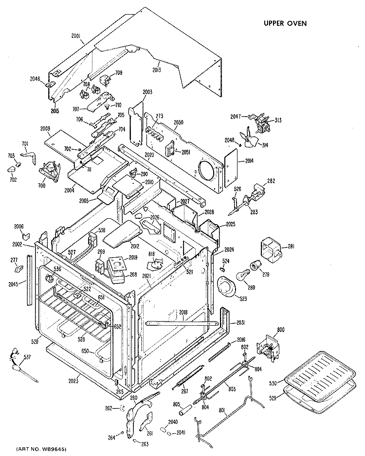 UPPER OVEN Diagram and Parts List for JKP36*D1  General Electric Wall Oven