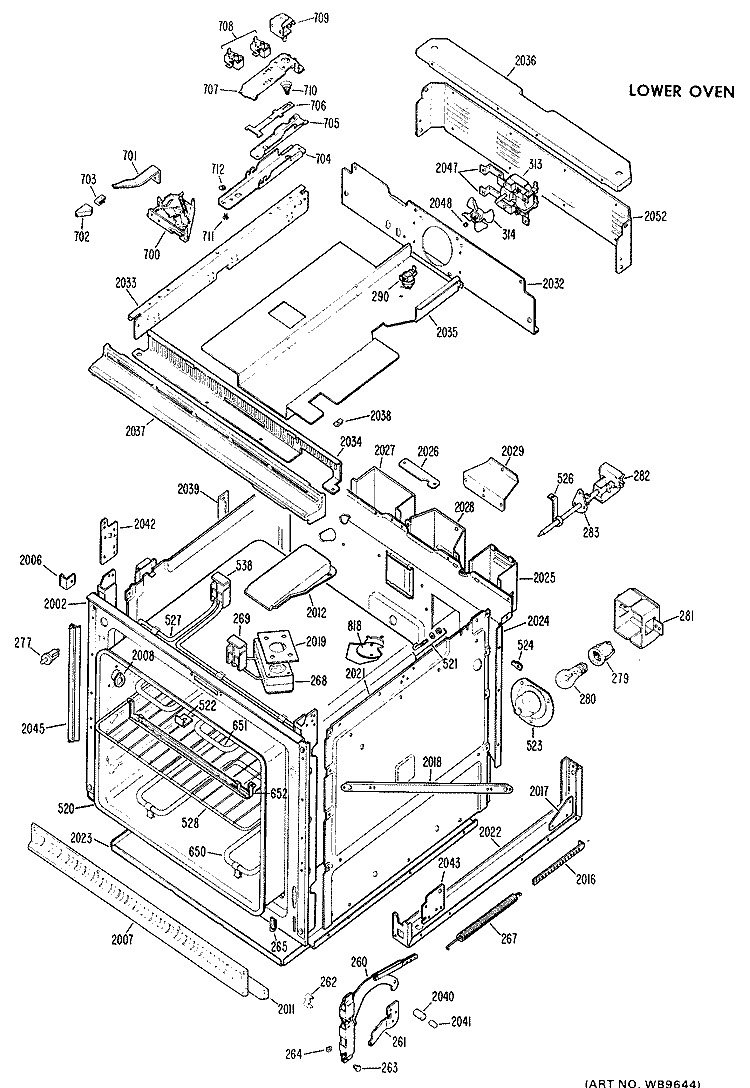 LOWER OVEN Diagram and Parts List for JKP36*D1  General Electric Wall Oven