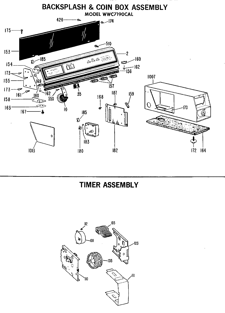 BACKSPLASH & COIN ASSEMBLY Diagram and Parts List for WWC7190CAL  General Electric Washer