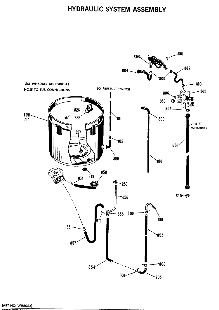 HYDRAULIC SYSTEM ASSEMBLY Diagram and Parts List for WWC7190CAL  General Electric Washer