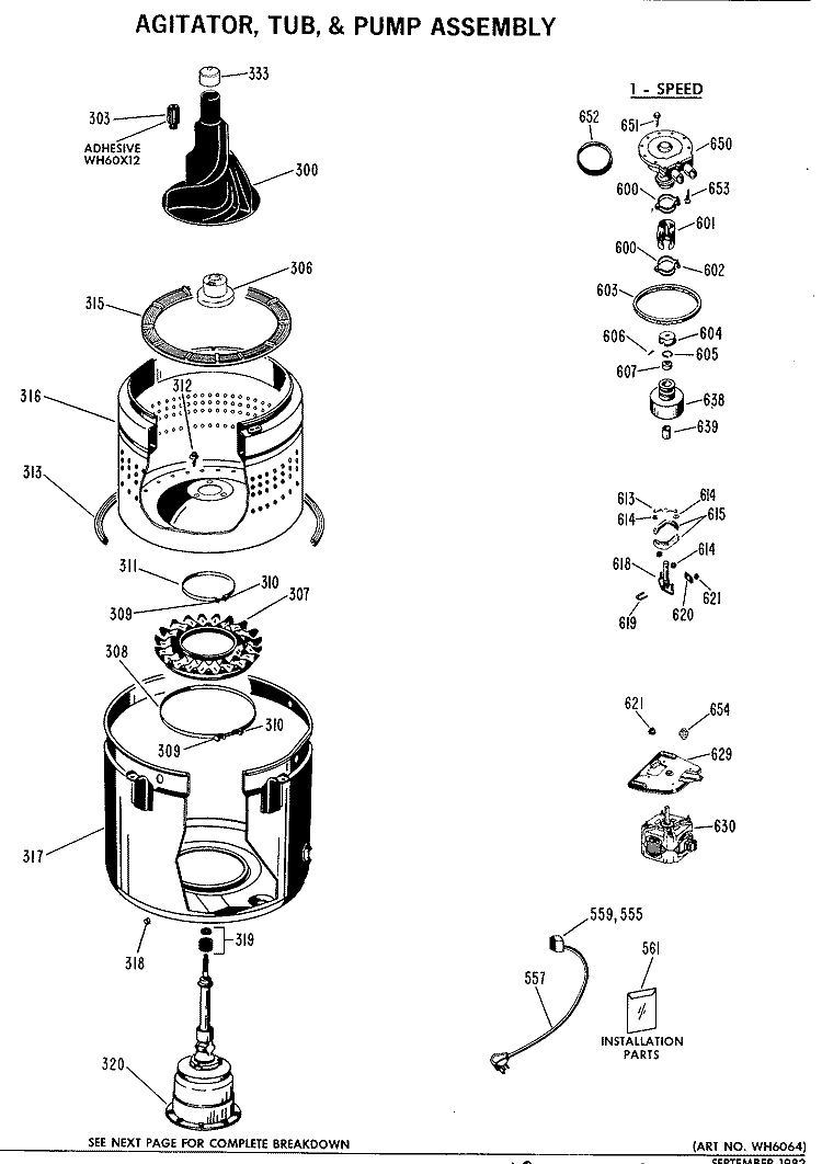 AGITATOR, TUB, & PUMP ASSEMBLY Diagram and Parts List for WWC7190CAL  General Electric Washer