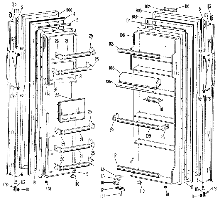 Section Diagram and Parts List for TFF24ZBM  General Electric Refrigerator