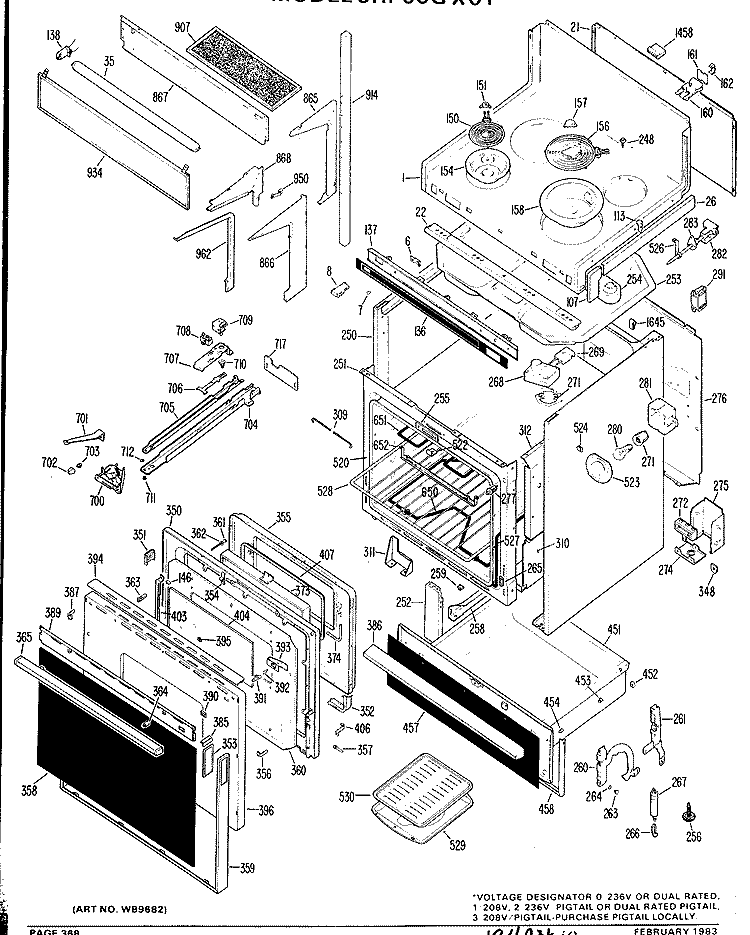 Section Diagram and Parts List for JHP66G*01  General Electric Microwave Oven Combo