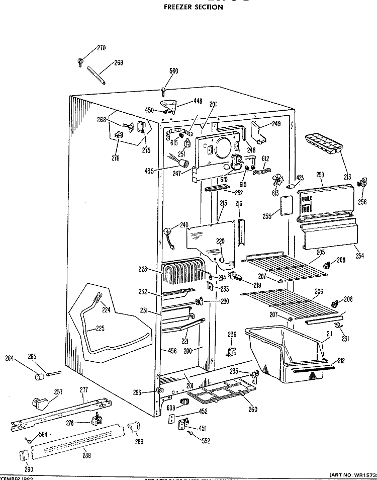 FREEZER SECTION Diagram and Parts List for TFF20PCB  General Electric Refrigerator