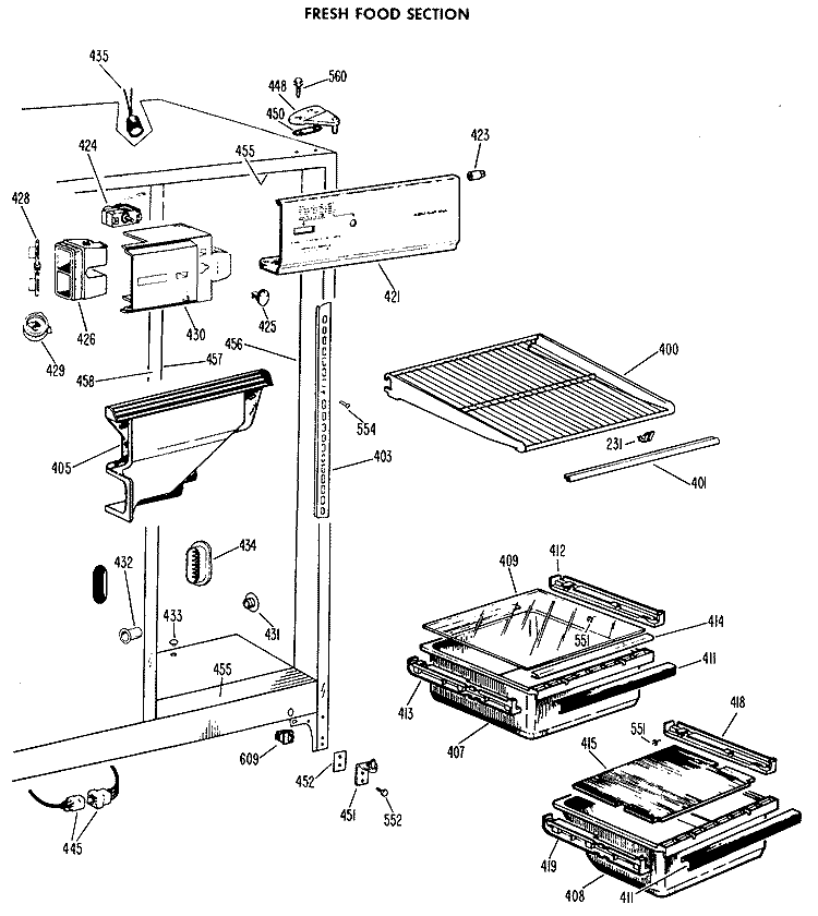 FRESH FOOD SECTION Diagram and Parts List for TFF20PCB  General Electric Refrigerator