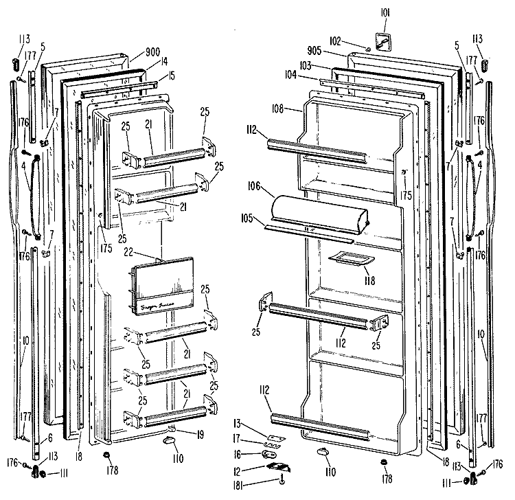 Section Diagram and Parts List for TFF22DCB  General Electric Refrigerator