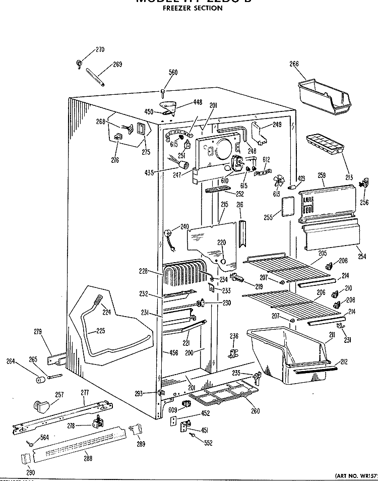 FREEZER SECTION Diagram and Parts List for TFF22DCB  General Electric Refrigerator