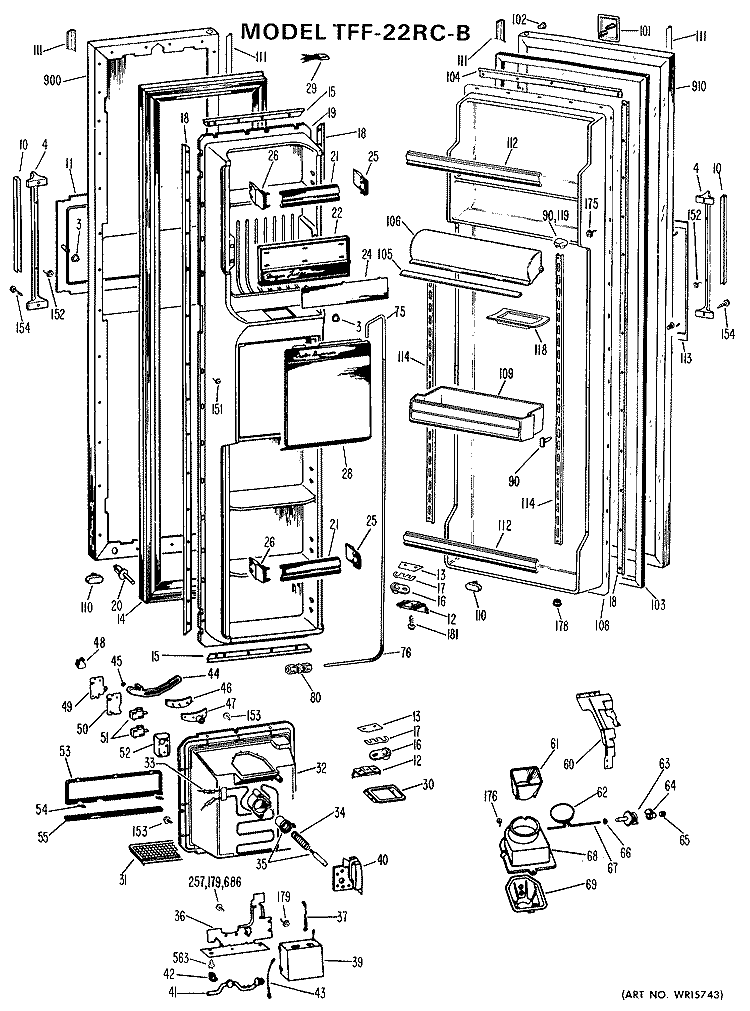 Section Diagram and Parts List for TFF22RCB  General Electric Refrigerator