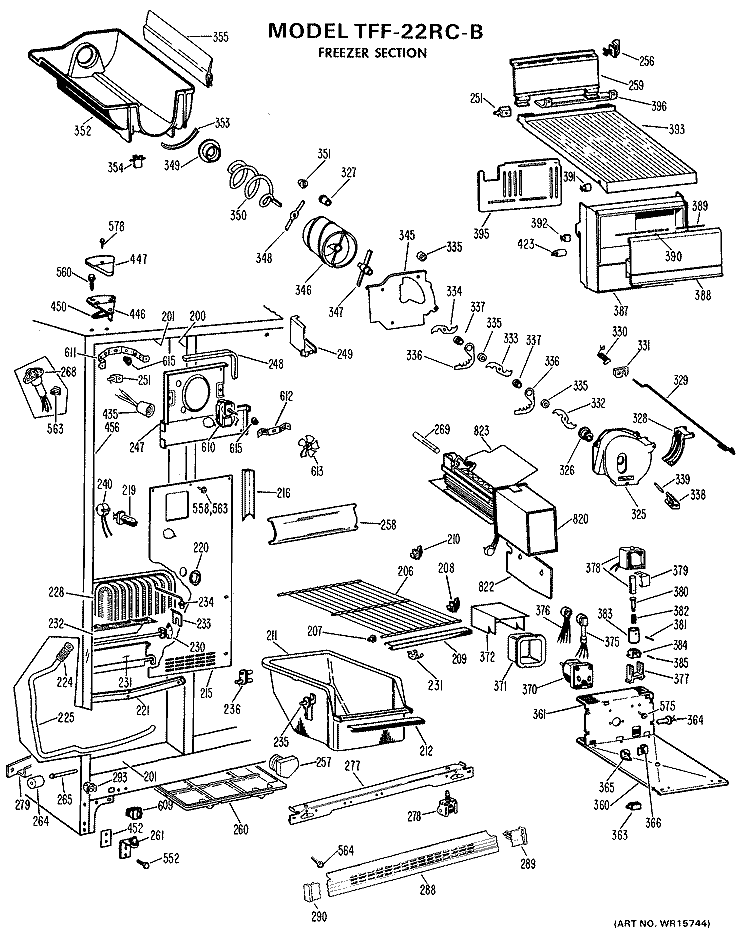 FREEZER SECTION Diagram and Parts List for TFF22RCB  General Electric Refrigerator