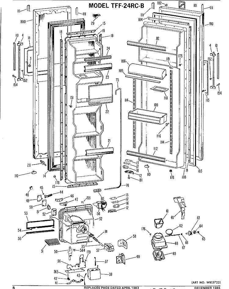Section Diagram and Parts List for TFF24RCB  General Electric Refrigerator