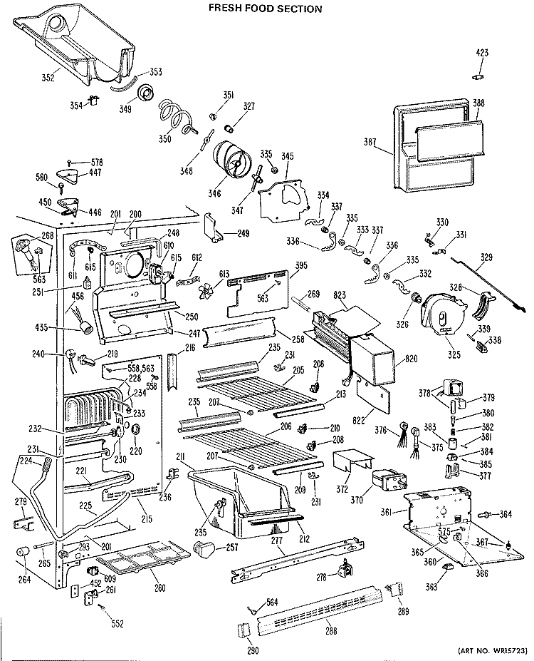 FRESH FOOD SECTION Diagram and Parts List for TFF24RCB  General Electric Refrigerator