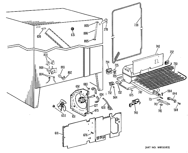 Section Diagram and Parts List for TFF24RCB  General Electric Refrigerator